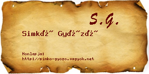 Simkó Győző névjegykártya